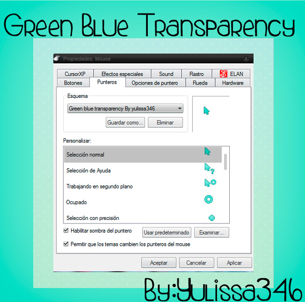 Green blue transparency cursors