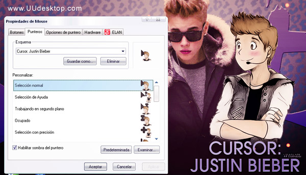 Justin Bieber Cartoon Cursor