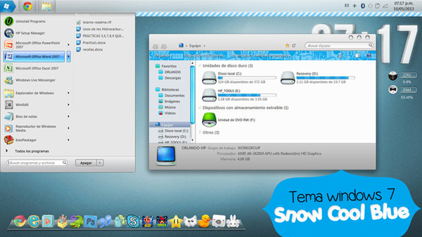 Snow Cool Blue Tema for windows 7 vs
