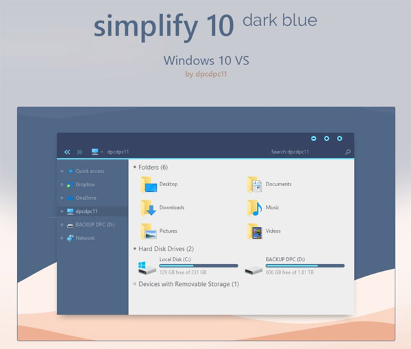 Simplify 10 Dark Blue - Windows 10 Theme