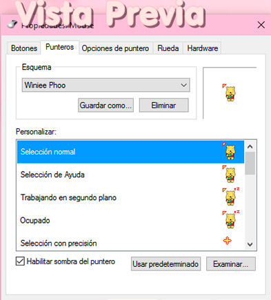 Cute Winnie Phoo mouse pointers free download 