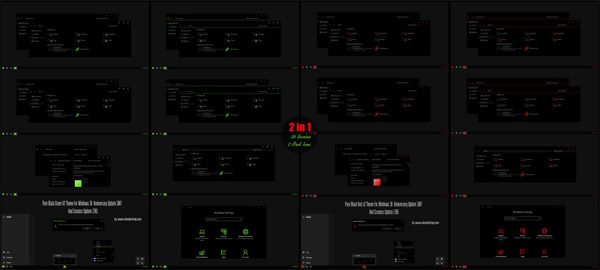 Pure Black Green and Red V2 Theme for Windows10