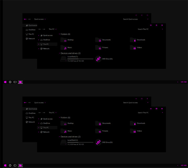 Pure Black Bright Pink Theme Win10 Fall Creators