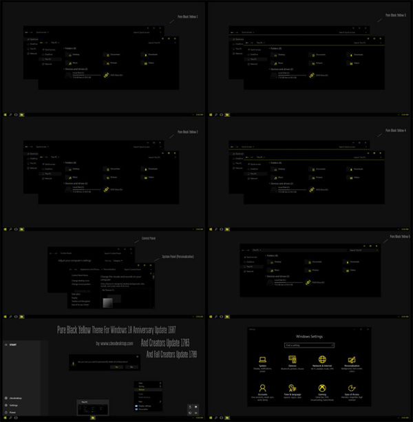 Pure Black Yellow Theme Win10 Fall Creators