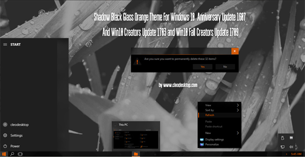 Shadow Black Glass Orange Theme Win10 Fall Creators