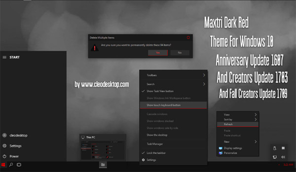 Maxtri Dark Red Theme Win10 Fall Creators