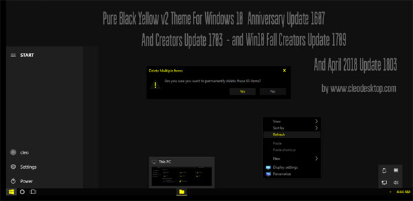 Pure Black Yellow V2 Theme Win10 April 2018 Update