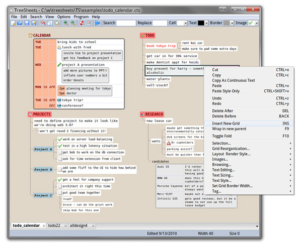 TreeSheets for macOS, Windows software